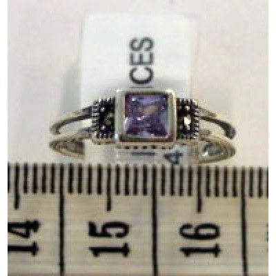 Marcasite Ring Square Princess Cut Lvndr Cubic Zirconia with 1 Marcasite Ea Side