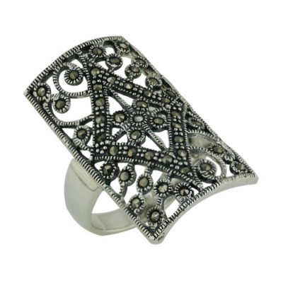 Marcasite Ring Filigree Rectangular with Rhombus Ctr