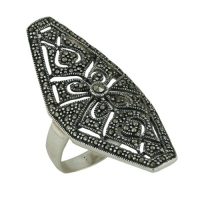 Marcasite Ring Hallow Octagon with Filigree