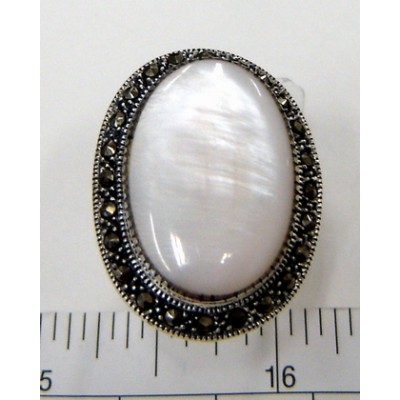 Marcasite Ring 23X15mm Oval Mother of Pearl