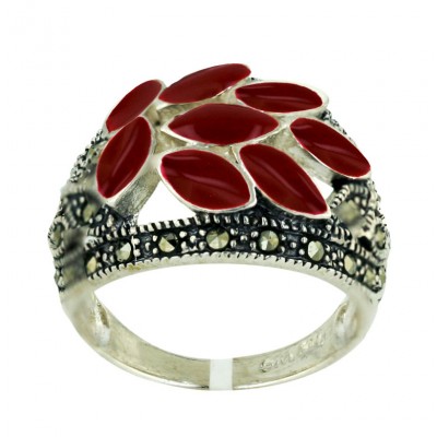 Marcasite Ring 8 Pcs Rd Enamel Marquis Cluster