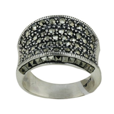 Marcasite Ring Concave with Square Cut Marcasite Row