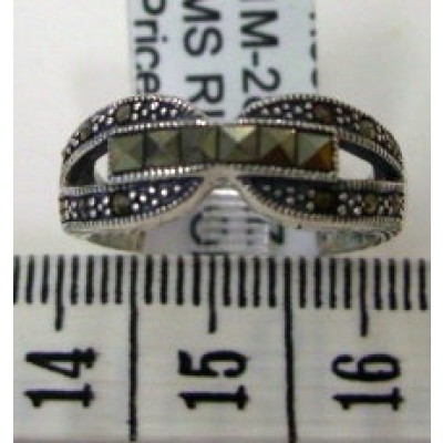 Marcasite Ring Open Hook Links with Square Cut Marcasite Channel Bar