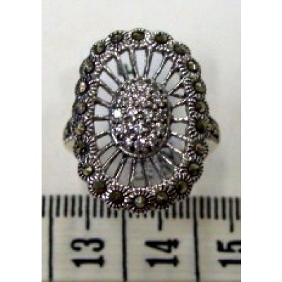Marcasite Ring Open Oval Flower Wheel