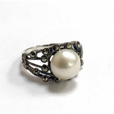 Marcasite Ring 5 Lines Marcasite Scattering 9Mm Fresh Wat