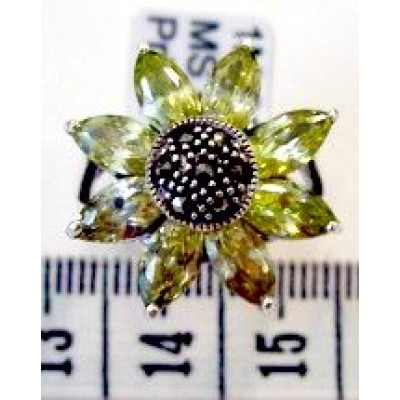 Marcasite Ring 8 Light Per.Cubic Zirconia Marquis Petals Sunflwr