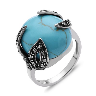 MS Ring Cabochon Dome Faux Tq W/ Open Marquis Side