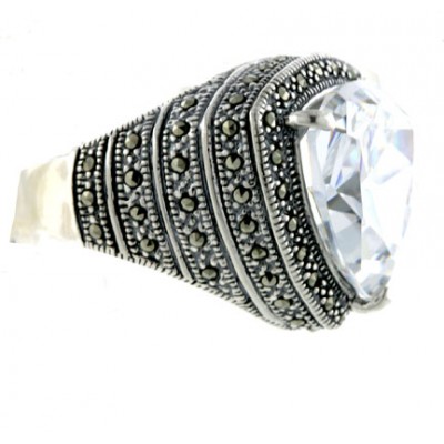 Marcasite Ring Trillion Clear Cubic Zirconia with Layered Sided - 8