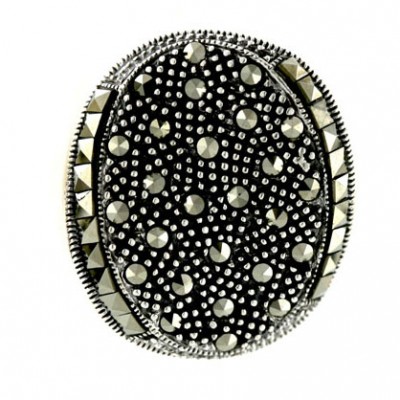 Marcasite Ring Concave Slope Oval with Square Cut Marcasite both Side