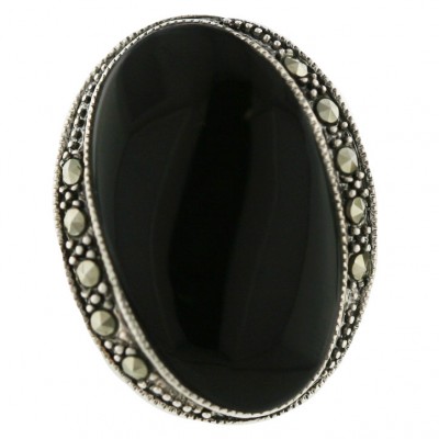 Marcasite Ring Twisted Slope Onyx Oval
