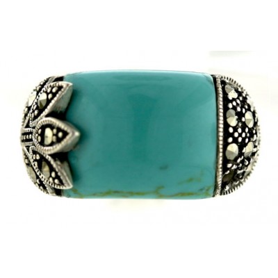 Marcasite Ring Faux Turquoise Bridge with Marcasite Marquis Leaf