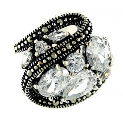 Marcasite Ring 'S' with Mix Shape Clear Cubic Zirconia