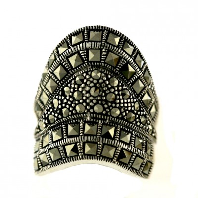 Marcasite Ring 2 Row Square Cut Marcasite Knocker