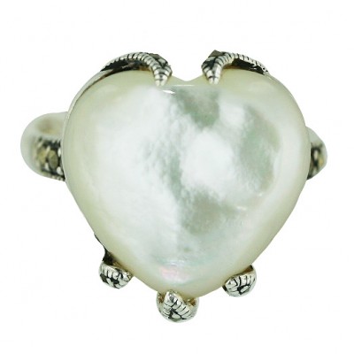 Marcasite Ring (W=18mm) (Mcm) White Mother of Pearl Heart