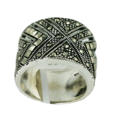 Marcasite Ring Square V+Marcasite X with Twisted Rope