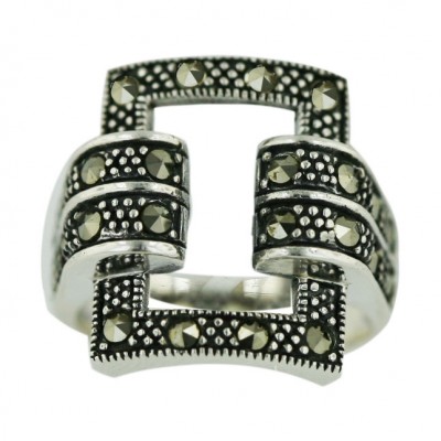 Marcasite Ring 20X16mm Open Square Twisted Rope with Side Bars