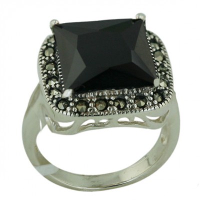 Marcasite Ring 17.5X17.5mm Black Cubic Zirconia Square with 4 Prongs+Oxidized - 8
