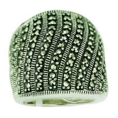 Marcasite Ring Multicolor Vertical Wavy Lines Swiss Cut with Oxid