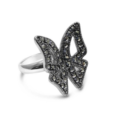 MARCASITE RING OPEN BUTTERFLY W/OXIDIZED ROPE SWISS CUT