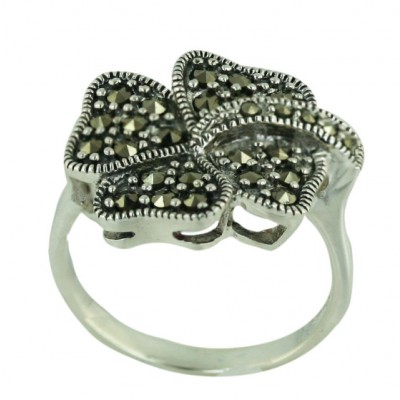Marcasite Ring Clover Leaf with Oxidized Rope Polished - 8