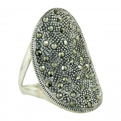 Marcasite Ring Pave Marcasite Oval with Twisted Rope Swiss Cut - 9