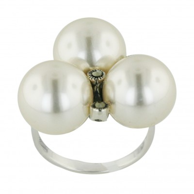 Marcasite Ring Triple 12mm White Faux Pearl