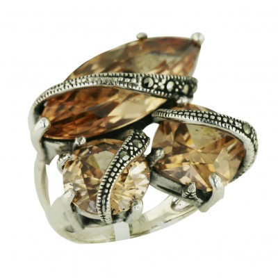 Marcasite Ring 11X11mm Rhombus+23.5X10mm Marquis+10.5mm R