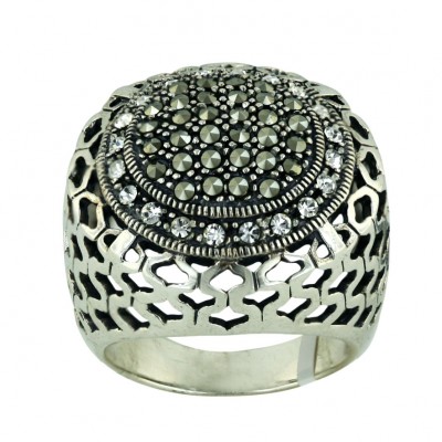 Marcasite Ring 24X24mm Clear Crystal Round