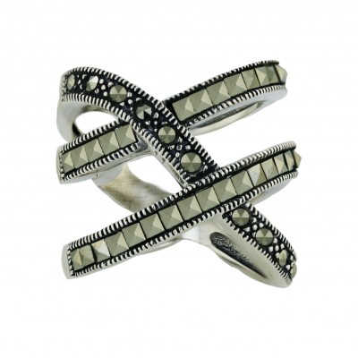 Marcasite Ring Pave Marcasite Open Square Cut Criss Cross