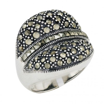 Marcasite Ring Concave Pave Marcasite with Square Cut Marcasite Ctr Row