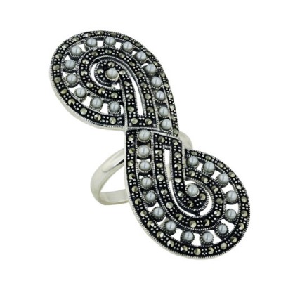 Marcasite Ring 50X21mm White Imitation Pearl with Figure 8