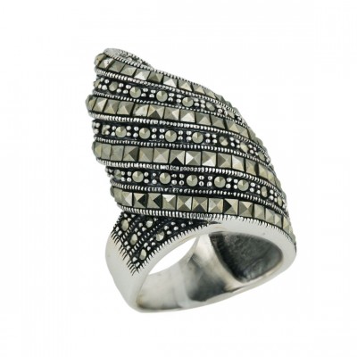 Marcasite Ring 7 Row Square Cut Marcasite Lines