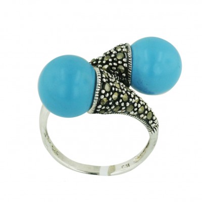 Marcasite Ring Oppositive 10mm Faux Turquoise (Wihtout Gold Vein)