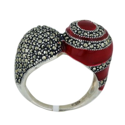 Marcasite Ring 13mm Rd Enamel with Pave Marcasite Swirl Ball with 13mm