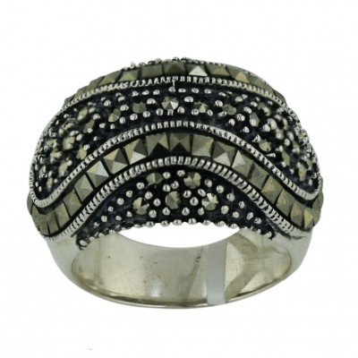 Marcasite Ring Square Cut Row Pave Marcasite Dome