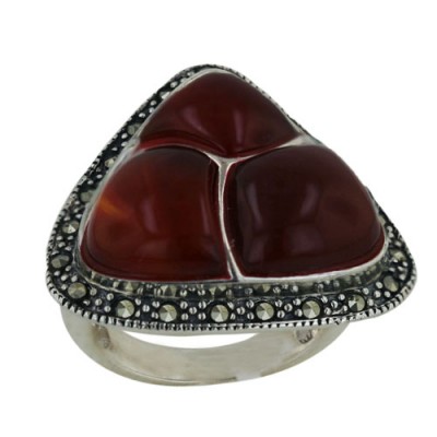 Marcasite Ring 27X25mm 3 Dimensional Carnelian Cabochon T