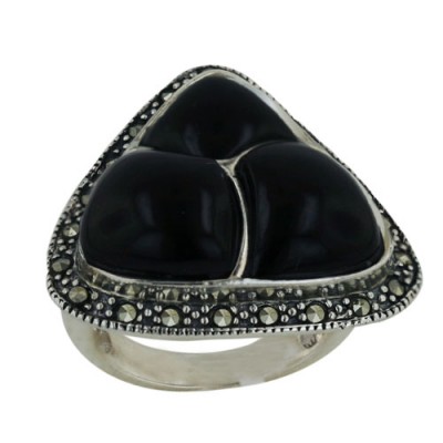 Marcasite Ring 27X25mm 3 Dimensional Onyx Cabochon Trilli