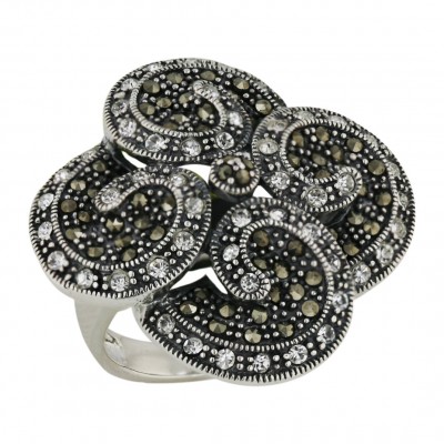 Marcasite Ring 31X31mm Pave Marcasite Flower with Clear Crystal Out