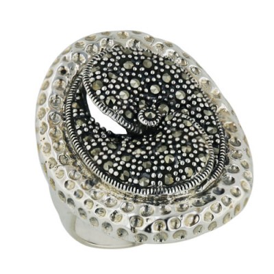 Marcasite Ring 31X25mm Oppositive Twisted Marcasite Center with Hammere