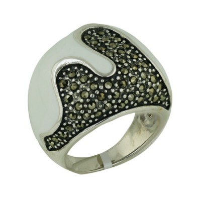 Marcasite Ring White Enamel+Marcasite
