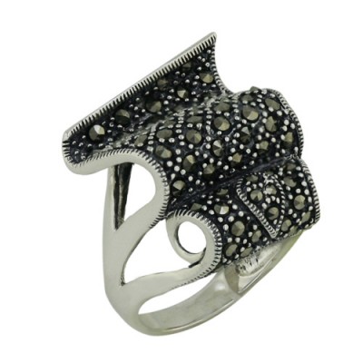 Marcasite Ring 24X22mm Folded Pave Marcasite Scarf with Oxidized Ro