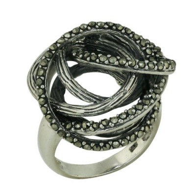 Marcasite Ring Intertlock Marcasite Line & Oxidized Textu
