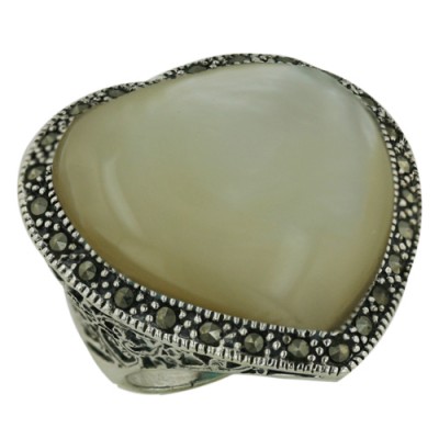 Marcasite Ring with Heart Mother of Pearl with Marcasite Around