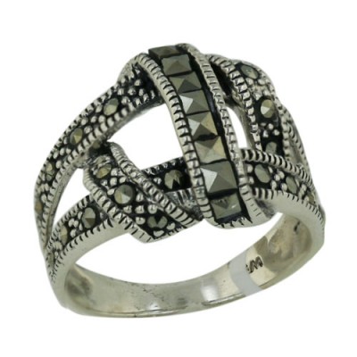 Marcasite Ring with Criss Cross with Round and Square Marcasite
