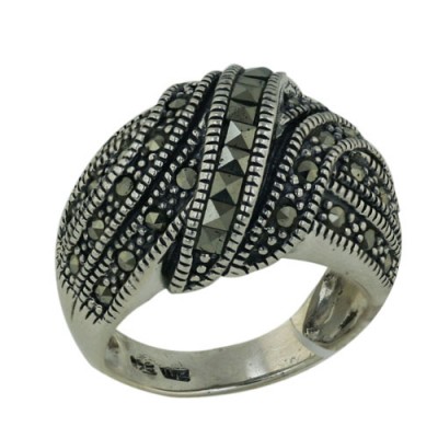 Marcasite Ring Convex with Round and Square Cut Marcasite