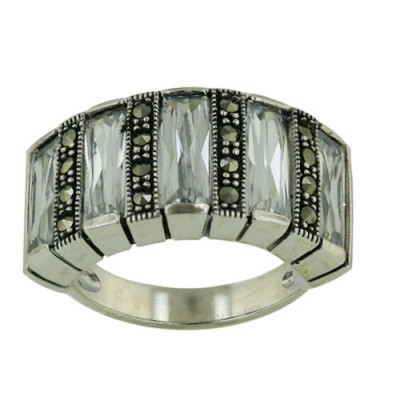 Marcasite Ring 10-3.5mm Clear Cubic Zirconia-5 Channel Setting
