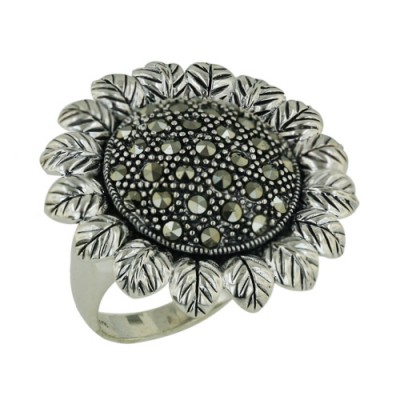 Marcasite Ring Round Shape Flower with Marcasite