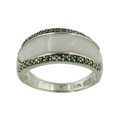 Marcasite Ring Band with Mother of Pearl with Marcasite on The Sides