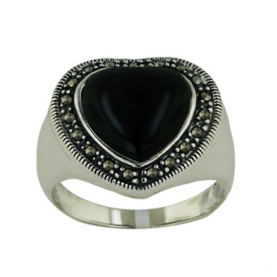 Marcasite Heart Onyx with Marcasite Border