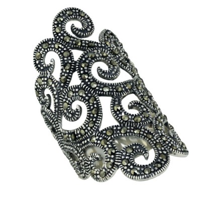 Marcasite Ring with Scroll Lines